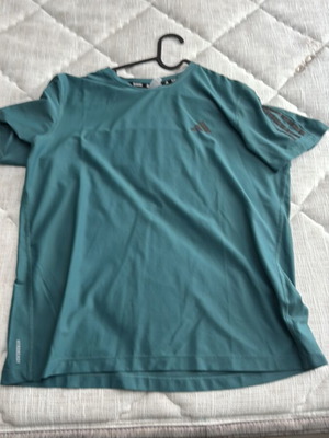 Adidas shirt used, turquoise, size M missing two stripes