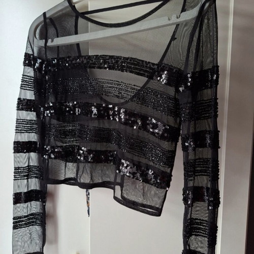 Bershka women's blouse black airy transparent like new, size XS