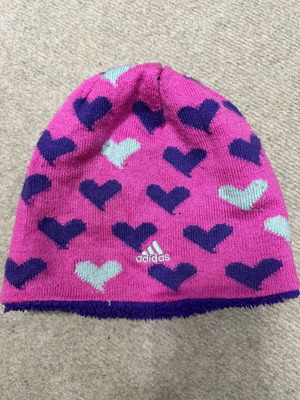 Adidas knitted hat like new with fur lining pink and purple
