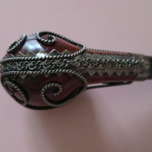 Wooden pipe with intricate silver decoration used