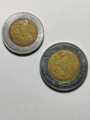 Μεξικάνικα διμεταλλικά νομίσματα μεταχειρισμένα 1 Peso 2017 και 2 Pesos 2018