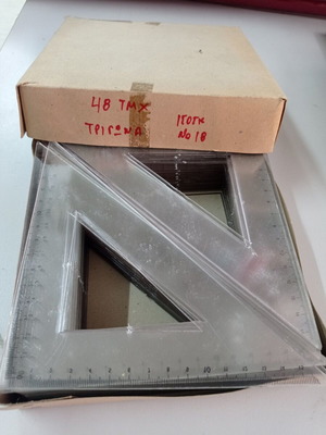 Isosceles transparent geometry triangles, pack of 12, 16cm