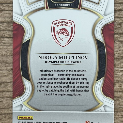 2025-26 Panini Select Euroleague Basketball Nikola Milutinov card like new