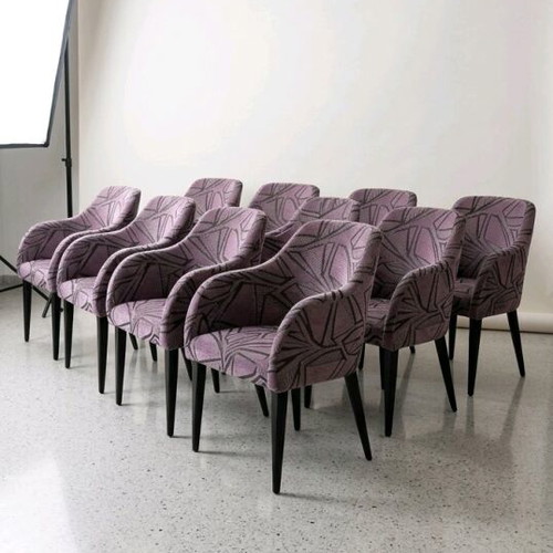 Bucket chairs used, set of 10 with geometric pattern