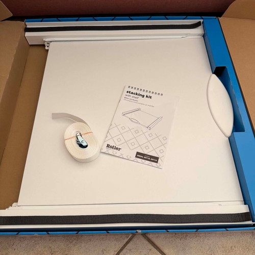 Roller stacking kit with shelf for washer and dryer