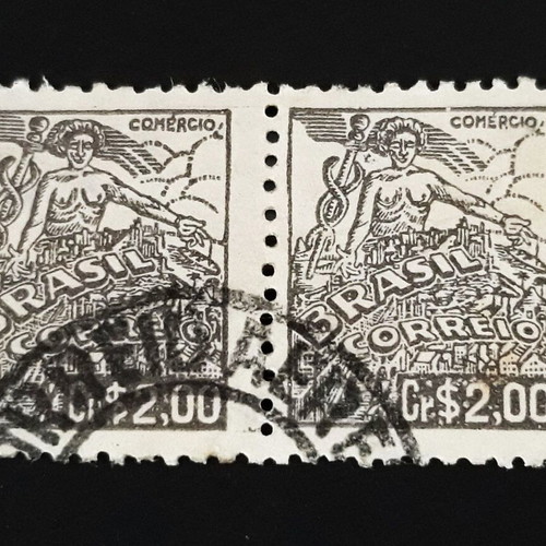 Σφραγίδες Brasil 1946, 2 cr, ζεύγος Comercio, σαν καινούργιες