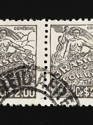 Σφραγίδες Brasil 1946, 2 cr, ζεύγος Comercio, σαν καινούργιες