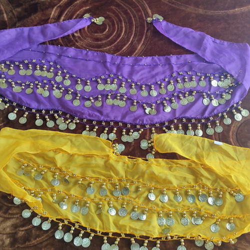 Hip Scarfs for Belly Dance and Oriental Dance like new, purple and yellow, pack of 2