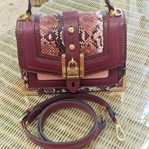 Aldo Crossbody Bag Like New Burgundy Eco-Leather with Snake Print