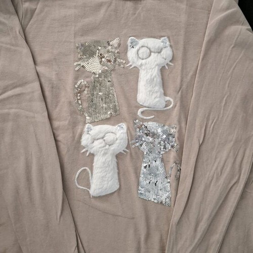 Mayoral kids blouse beige with cat print 10 years like new