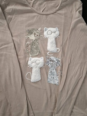 Mayoral kids blouse beige with cat print 10 years like new