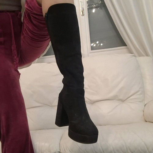 Graceland Women's Black Suede Boots With Heel And Zipper Like New Size 38