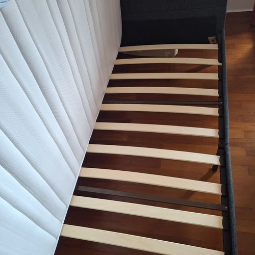 Single bed with Media Strom mattress like new, fabric frame