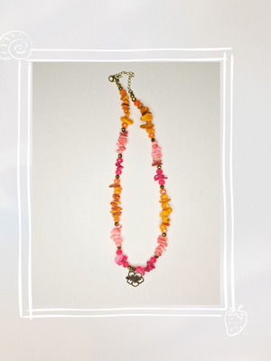 Parasol Summer Necklace with Orange, Pink and Fuchsia Chips and Steel Flower