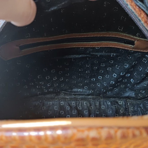 Croco leather shoulder bag with detachable strap, brown