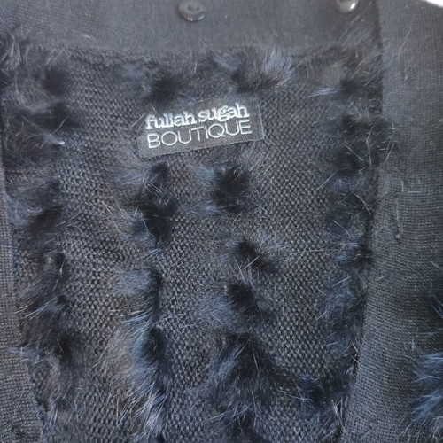 Fullah Sugah black bolero jacket used, size L, synthetic silk and rabbit fur