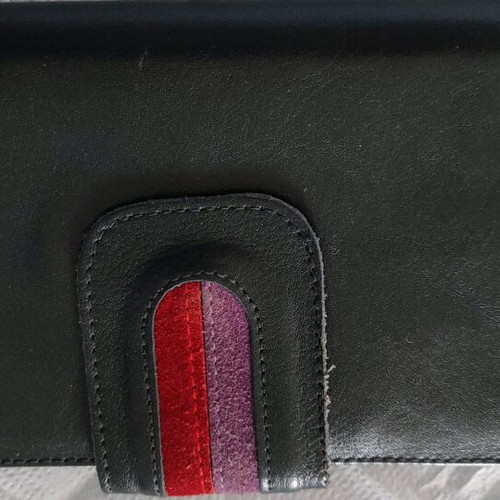 Leather women's wallet new, black with red and purple