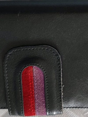 Leather women's wallet new, black with red and purple