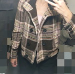 Checked brown coat like new, size large