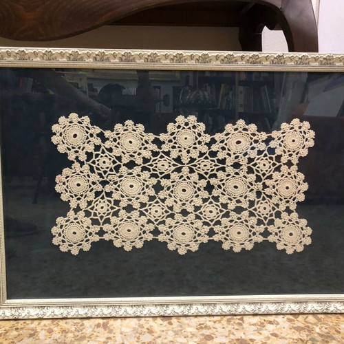 Textile painting in carved wooden frame new, size 50x75 cm
