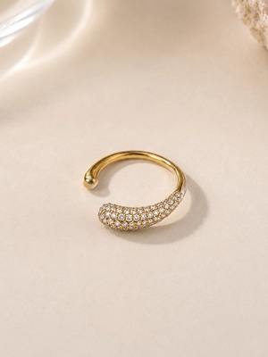 Open ring with white crystals, new, gold tone