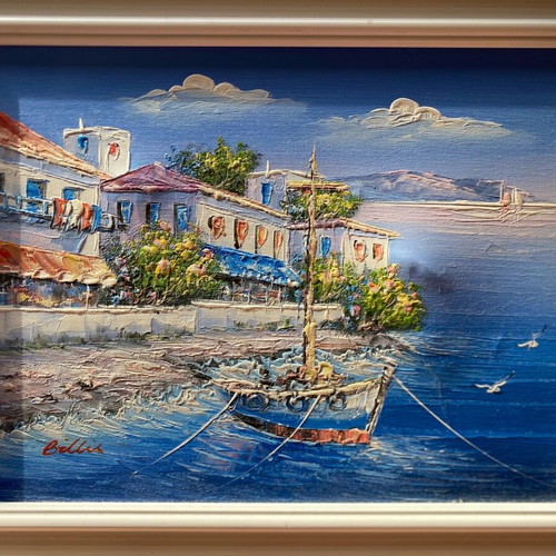 Painting Greek island landscape used with oil or acrylic on canvas