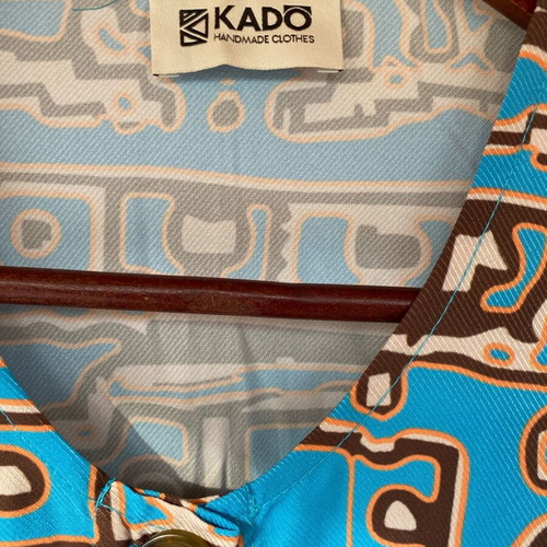 Shirt blue with brown patterns new Kado handmade clothes