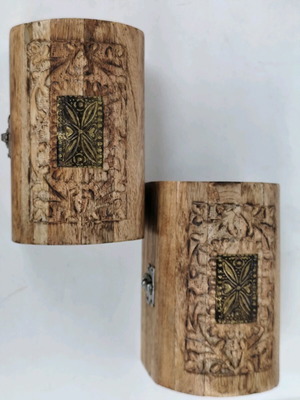 Wooden decorative carved boxes like new with brass detail, set of 2