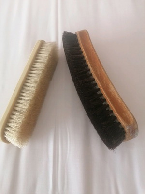Clothing brushes used, set of 2, wooden and bone handles