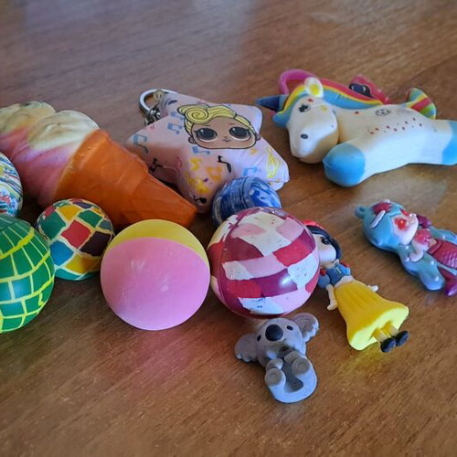 Toys used, pack with small assorted and bouncy balls