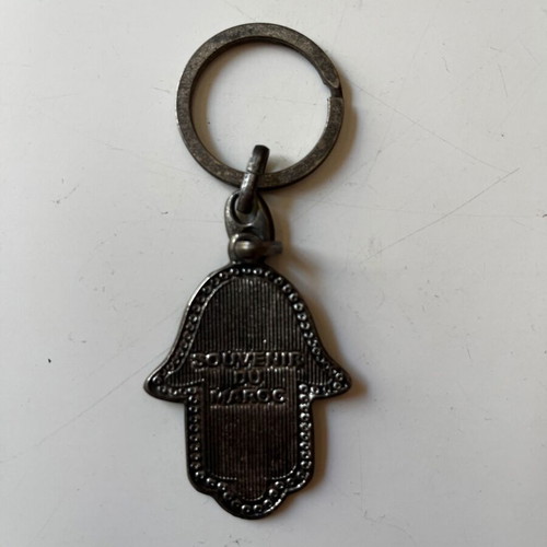 Hamsa Hand of Fatima Metal Keychain used, Morocco souvenir