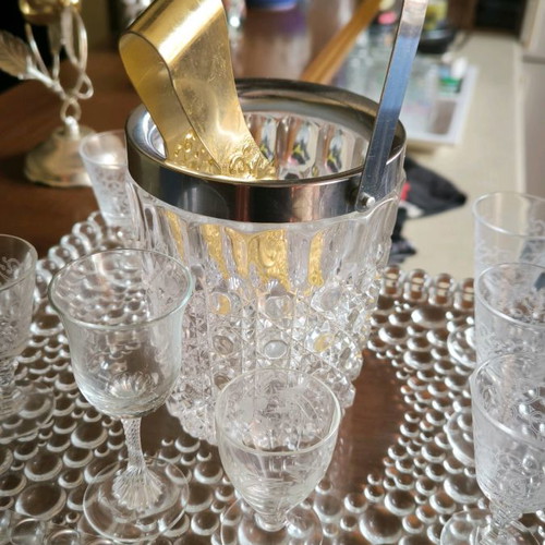 Crystal vintage drink set with tray, glasses and pitcher
