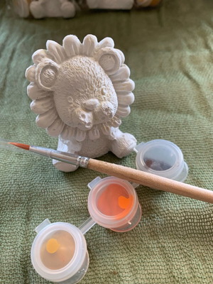 Handmade porcelain powder lion figurines new with acrylic paints and brush
