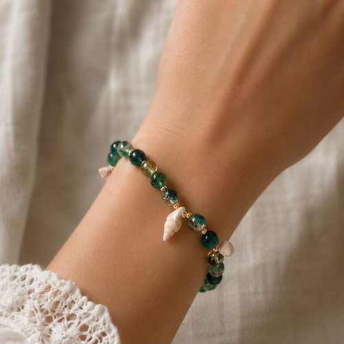 Handmade Ocean Waters Summer Bracelet with Crystal Beads and Natural Shells