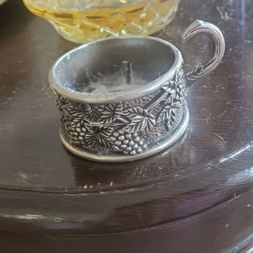 Vintage Soviet Silver-Plated Glass Holder with Grape Leaf Carving