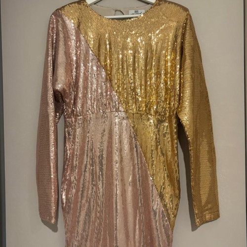 Dress with sequins new, gold and pink, size L
