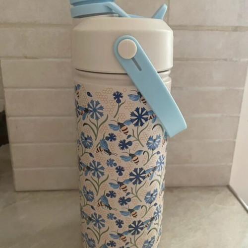 Stainless steel water bottle with built-in straw, 0.5l, new