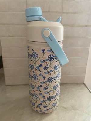 Stainless steel water bottle with built-in straw, 0.5l, new