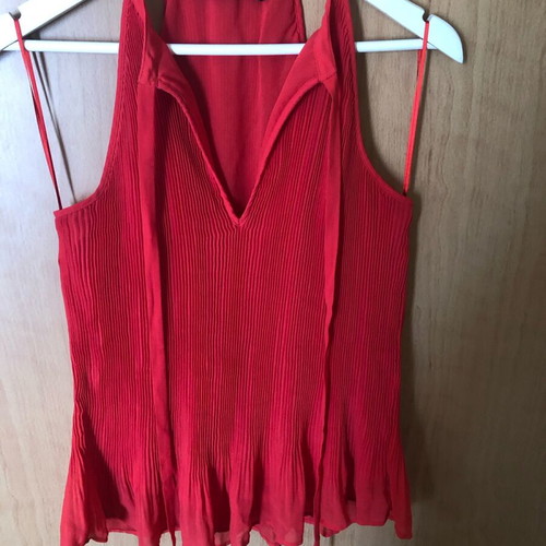 Zara lightweight red blouse medium like new with lining and tie