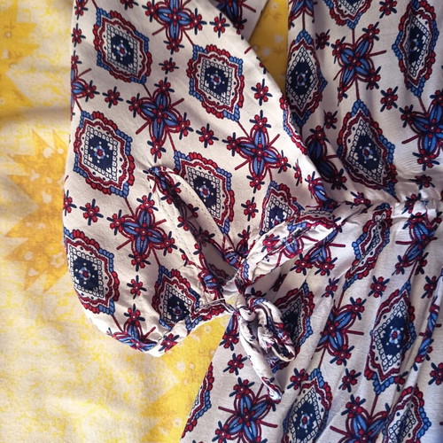 Boho dress with ethnic pattern, like new, blue and red