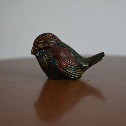Metal decorative bird used, vintage multicolor patina