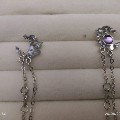 Earrings with chain and purple stone new