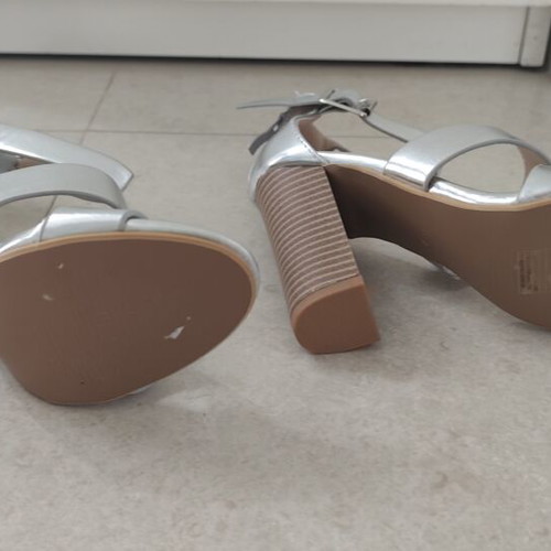 Silver sandals new, size 35, 8 cm heel height