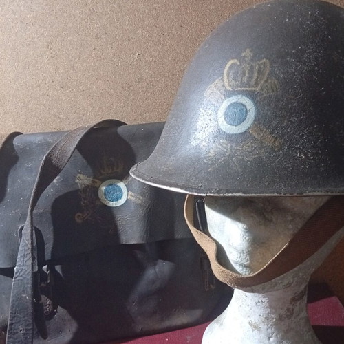 Military bag and helmet used, officer rank