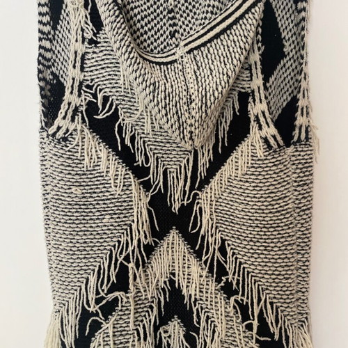 Sleeveless jacket with hood and fringes, like new