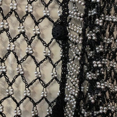 Knitted sleeveless fishnet vest L like new, black with silver beads