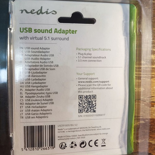 USB sound adapter new with virtual 5.1 surround