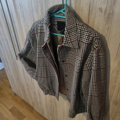 Zara wool bomber jacket checked new, size Large