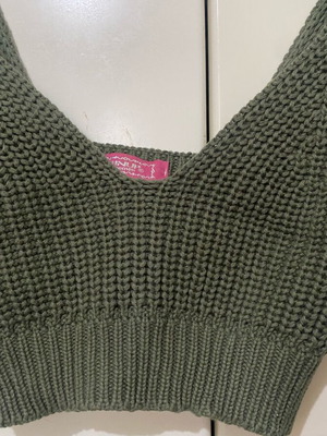 Pinup Women Chunky Knit Crop Top ελιά πράσινο σαν καινούργιο