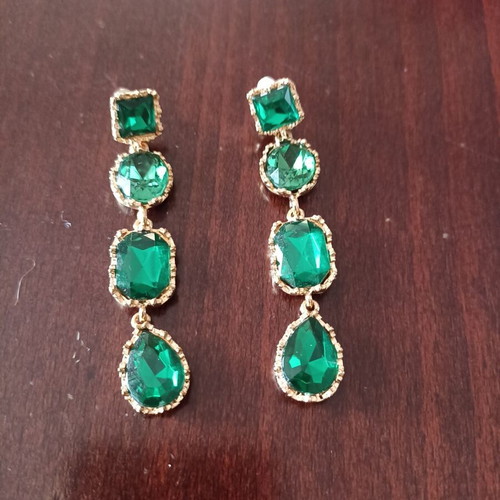 Long green and gold earrings